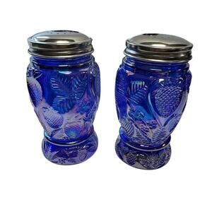 Salt and Pepper Shakers / Cobalt Blue Carnival Glass Strawberry Shakers /Vintage